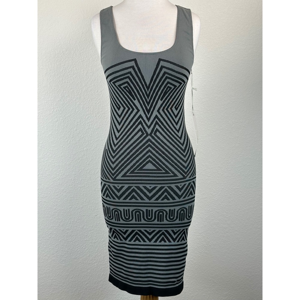 Thatcher Bodycon Dress S Black Gray Geometric Club Party Night Out NWT Flaw‎